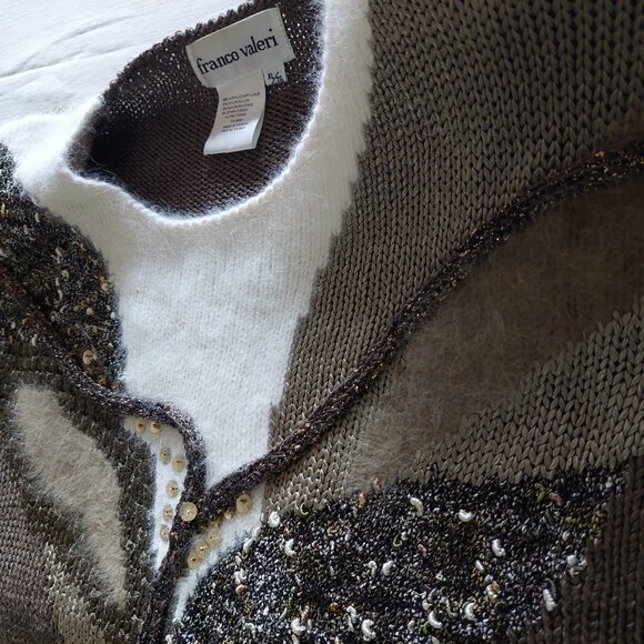 VINTAGE Franco Valeri Sequined Beaded Sweater, Size L - Picture 6 of 10